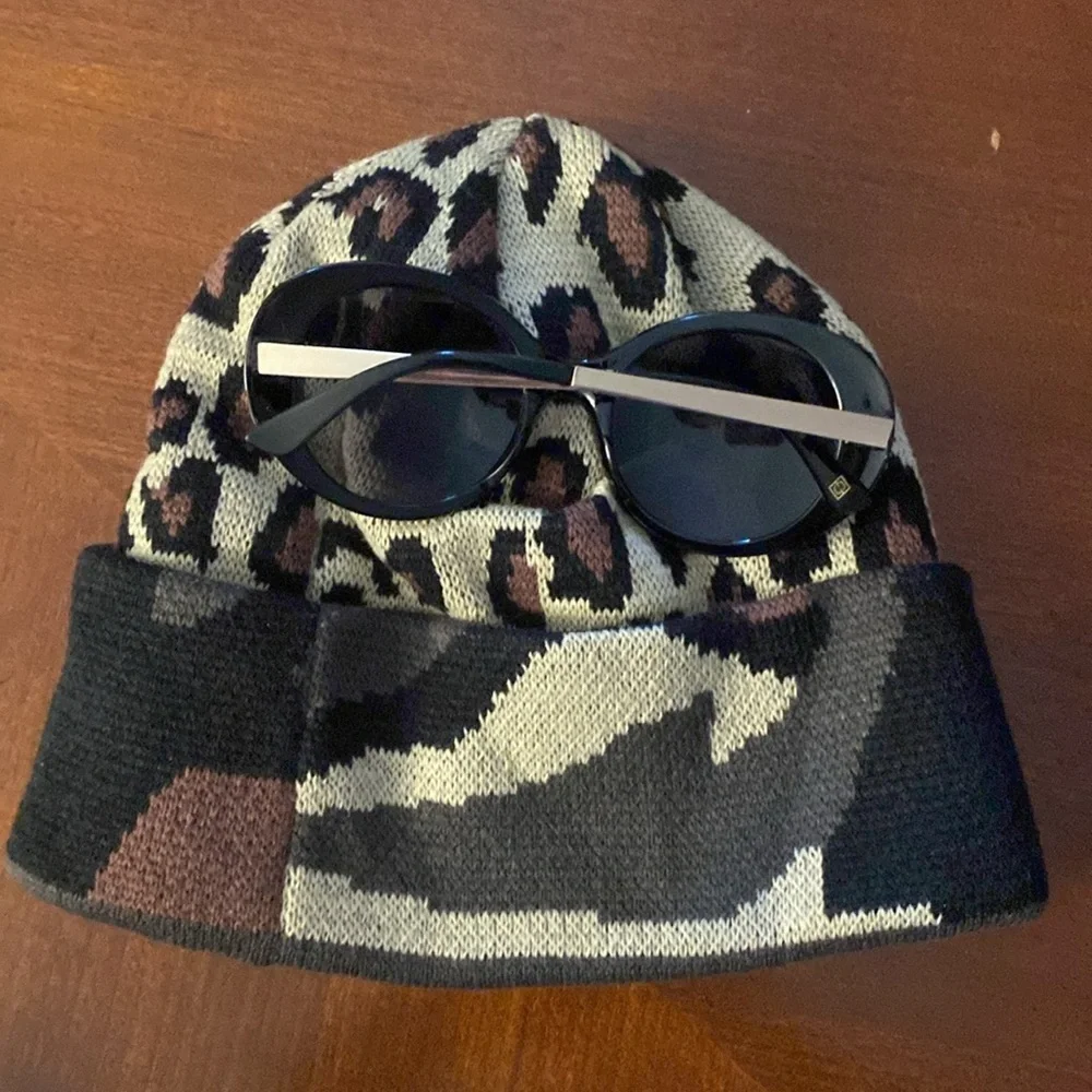 Camo animal print beanie bundle with black foster grant sunglasses